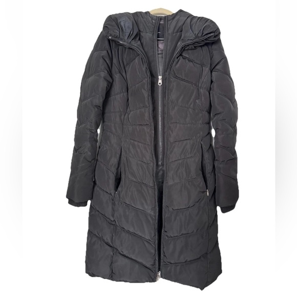 JESSICA SIMPSON Women's XS Hooded Puffer Long Black Zip-Up Jacket Winter Coat - Picture 2 of 14